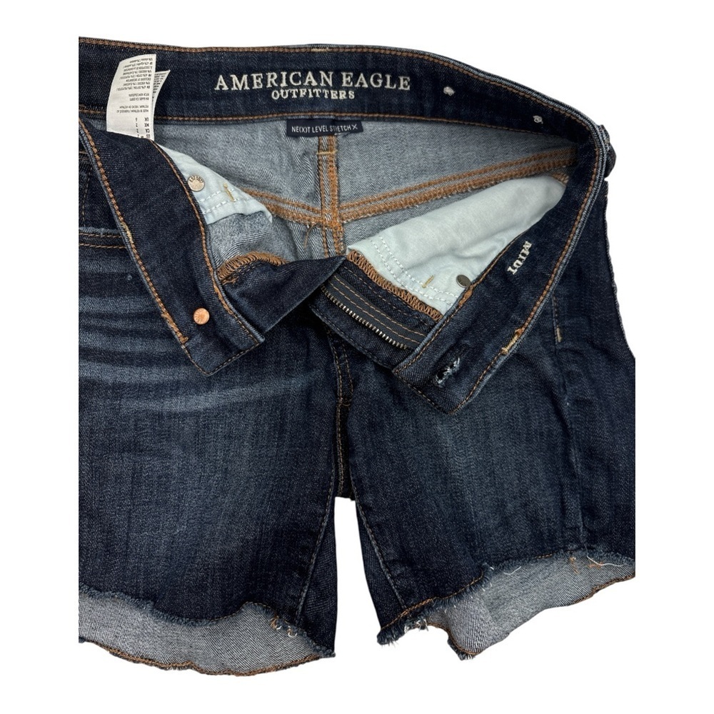American Eagle Midi Next Level Stretch Dark Wash Jean Shorts - Picture 4 of 4